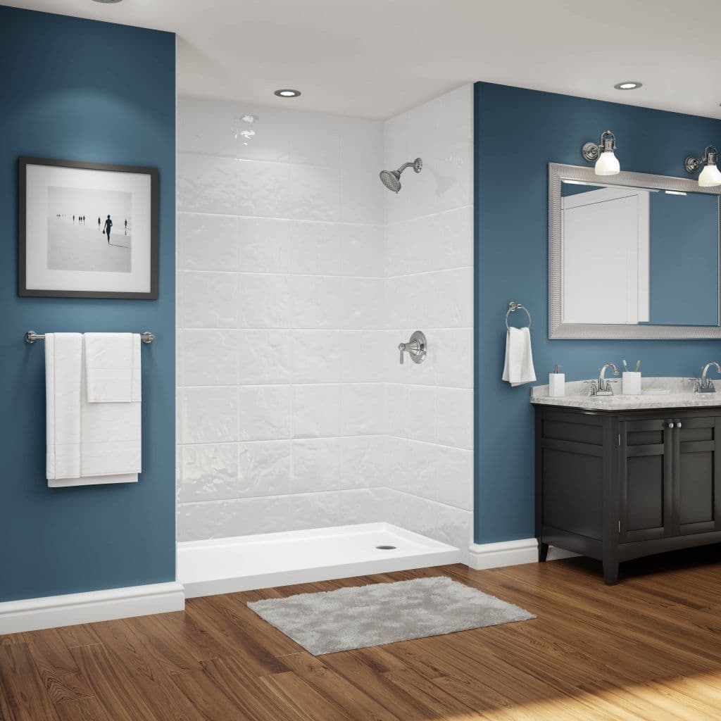 Walkinshower White Shower No Door Blue Room